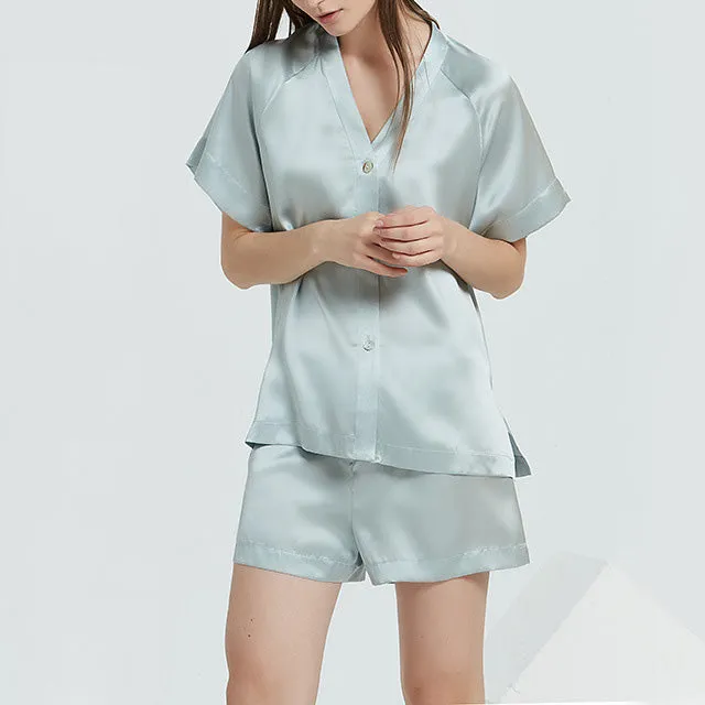16m/m Silk Pajamas comfortable V-neck Short-Sleeved Shorts Loungewear Set [SLP0022]