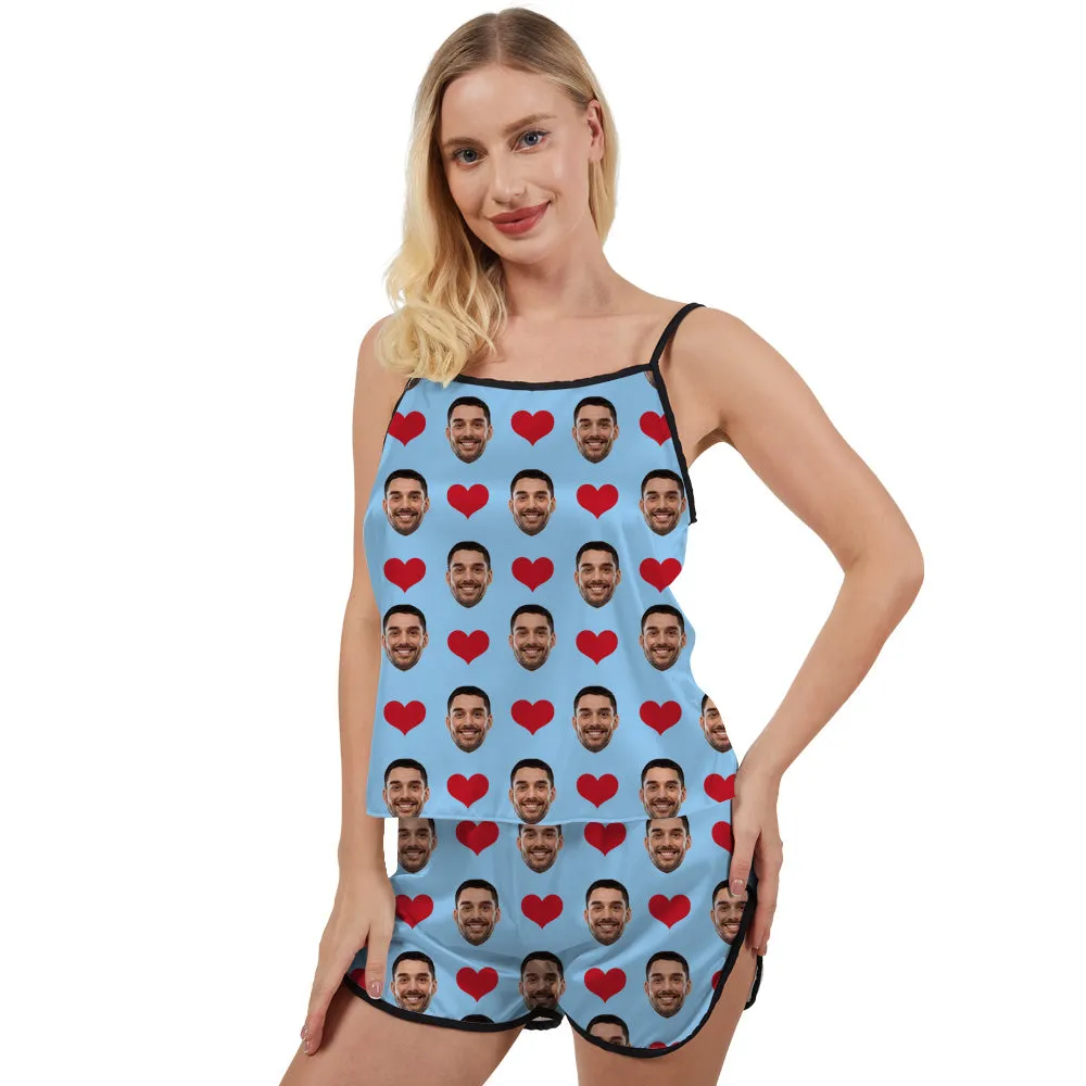 4FunGift® Women's Multi-Color Pajamas Red Love Couple Custom Special Gift