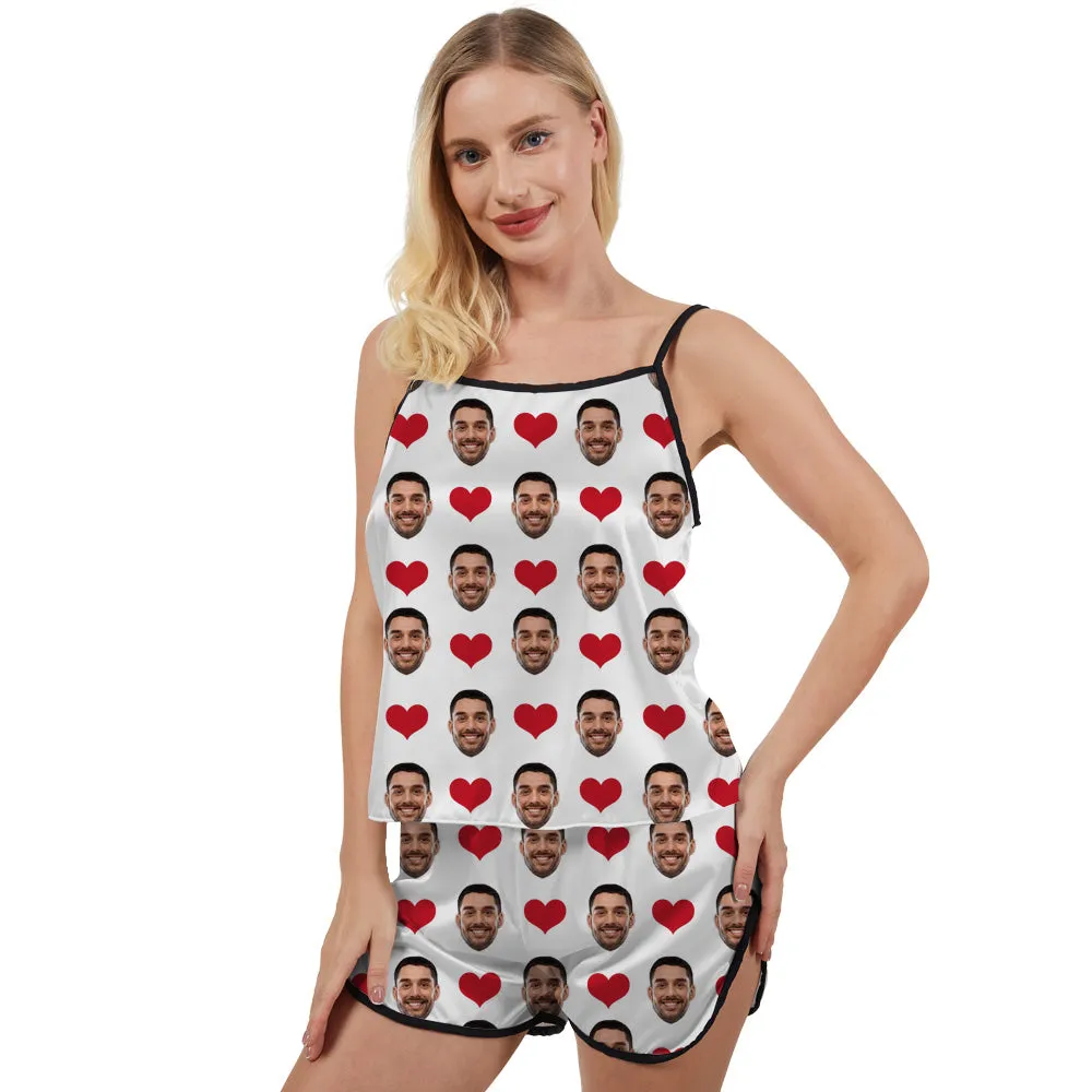 4FunGift® Women's Multi-Color Pajamas Red Love Couple Custom Special Gift