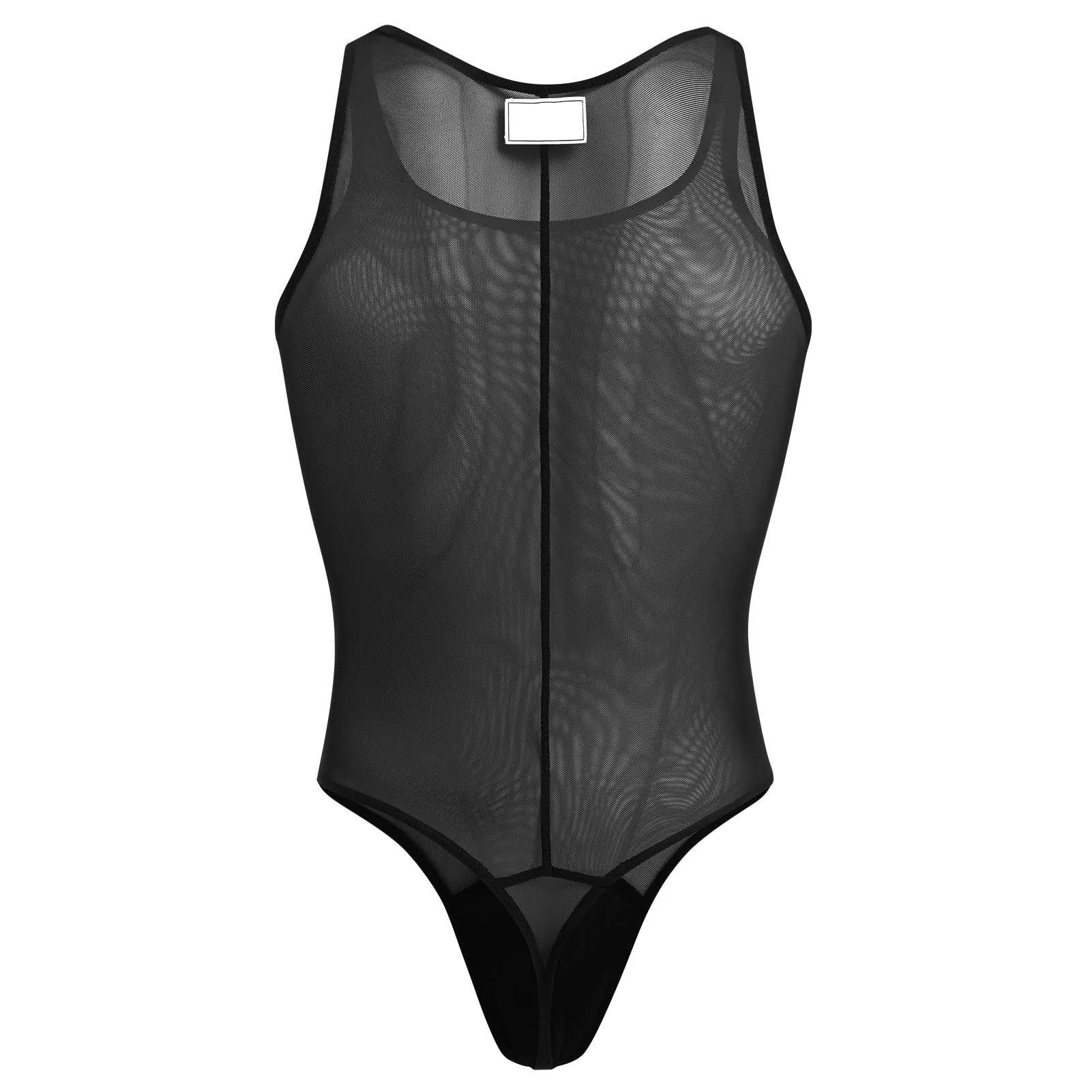 ABAFIP Men's Mesh Undershirts Bodysuit Sleeveless Sheer Tank Top Jumpsuit Fitness Mankini Jumpsuit Singlet Rave Tanks Black XX-Large