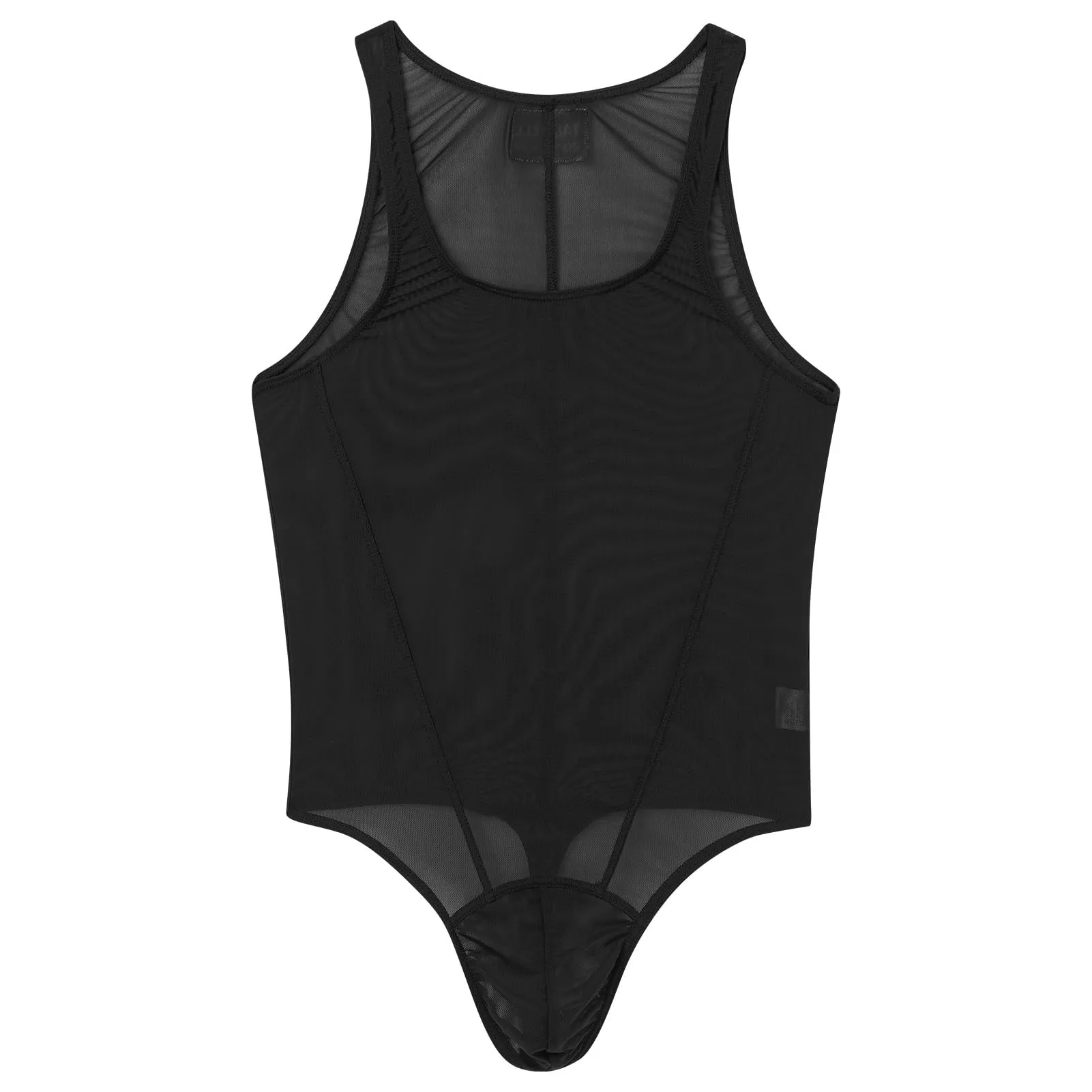 ABAFIP Men's Mesh Undershirts Bodysuit Sleeveless Sheer Tank Top Jumpsuit Fitness Mankini Jumpsuit Singlet Rave Tanks Black XX-Large