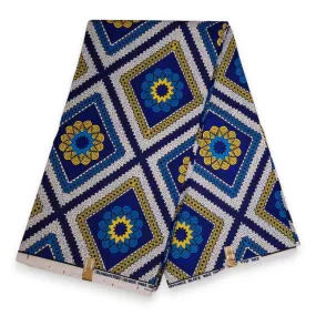 African print fabric - Blue Yellow - Poly