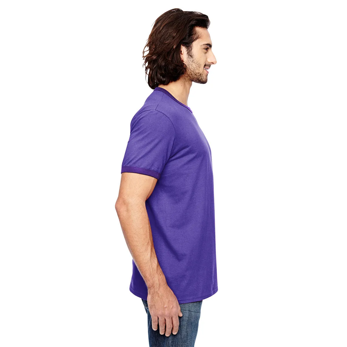 Anvil Men's Heather Purple/True Purple Lightweight Ringer T-Shirt