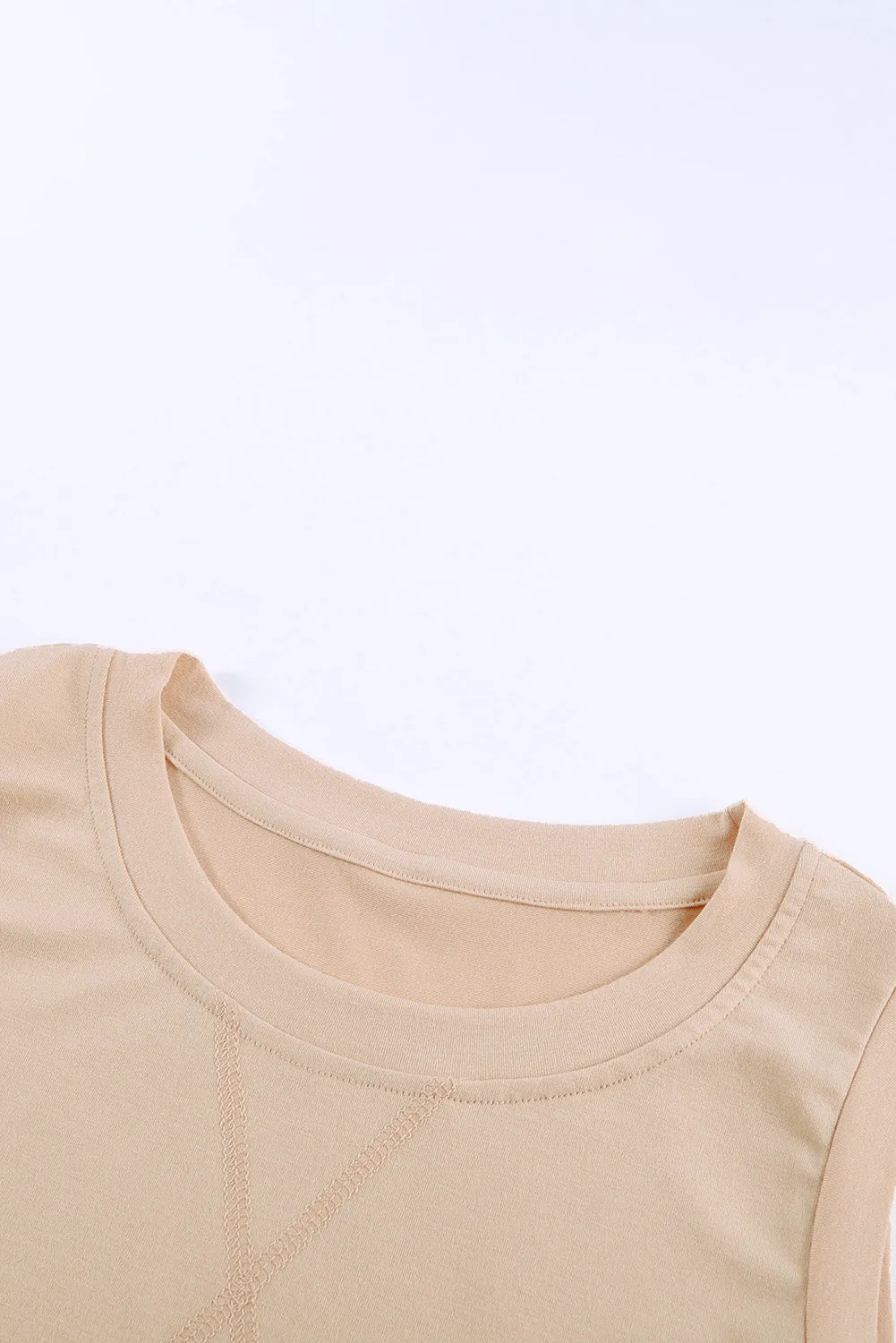 Apricot Colorblock Sleeveless Tank Top with Round Neck
