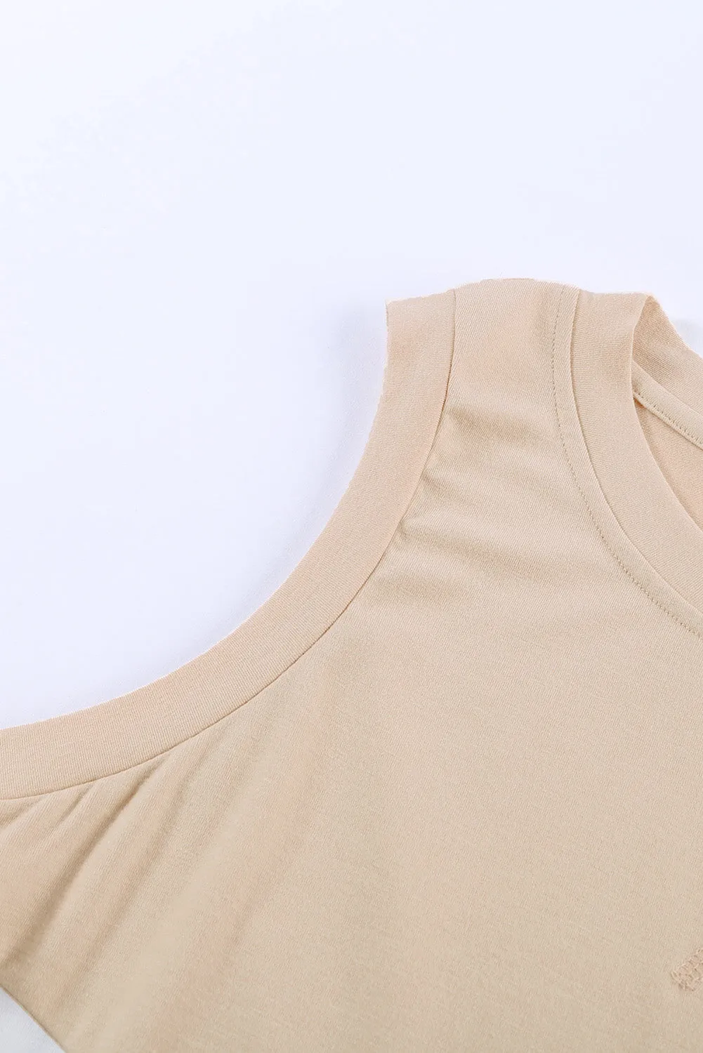 Apricot Colorblock Sleeveless Tank Top with Round Neck