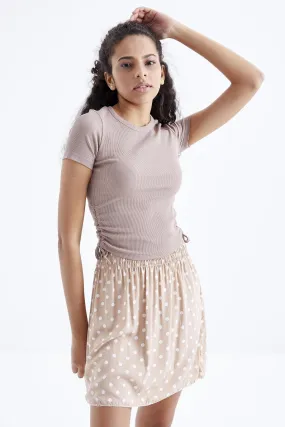 basic yani büzgülü o yaka kadin crop top t-shirt - 97203