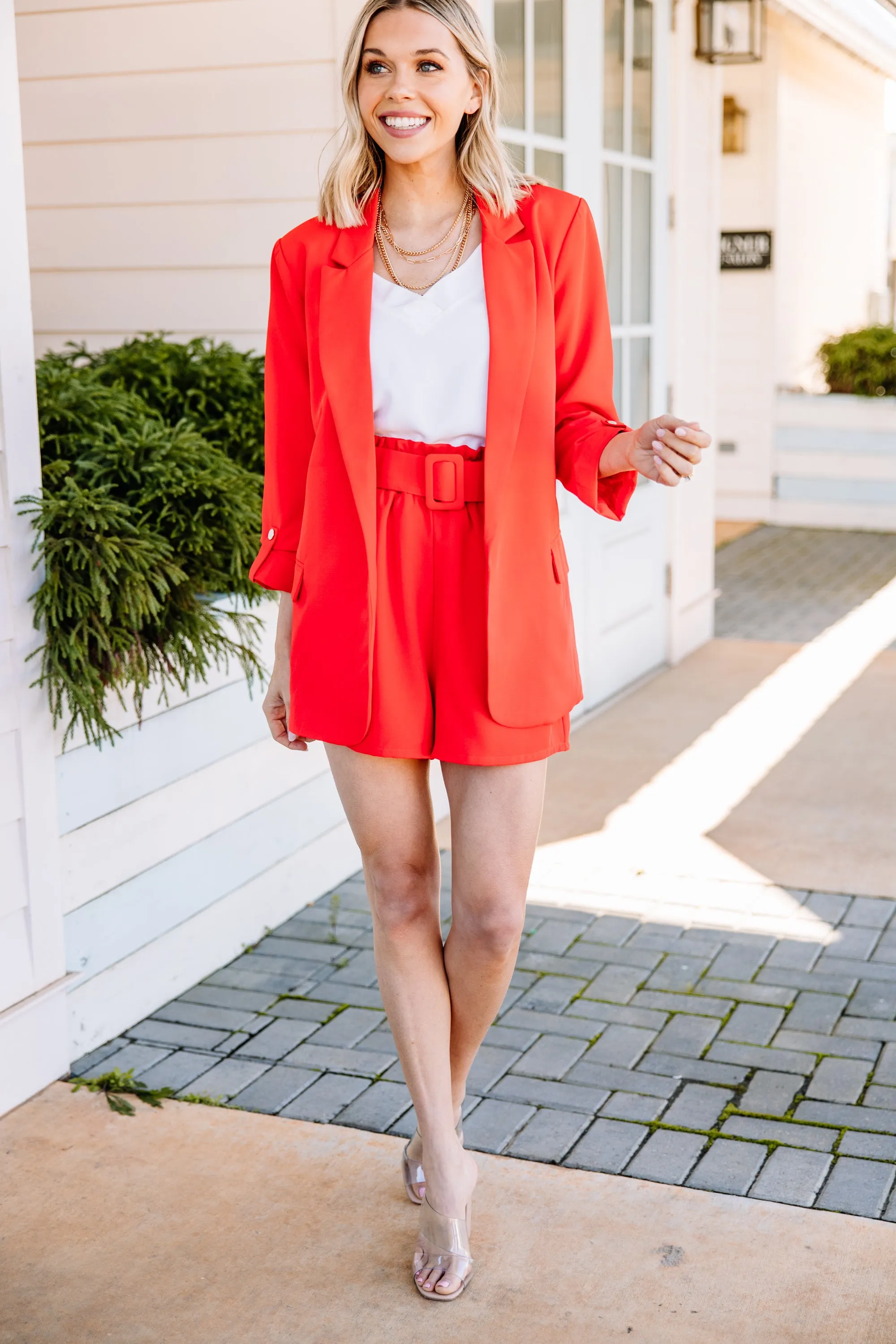 Born Bold Tomato Red Belted Shorts