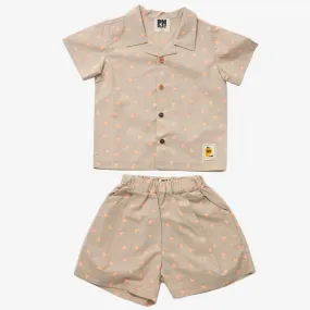 brown print short set