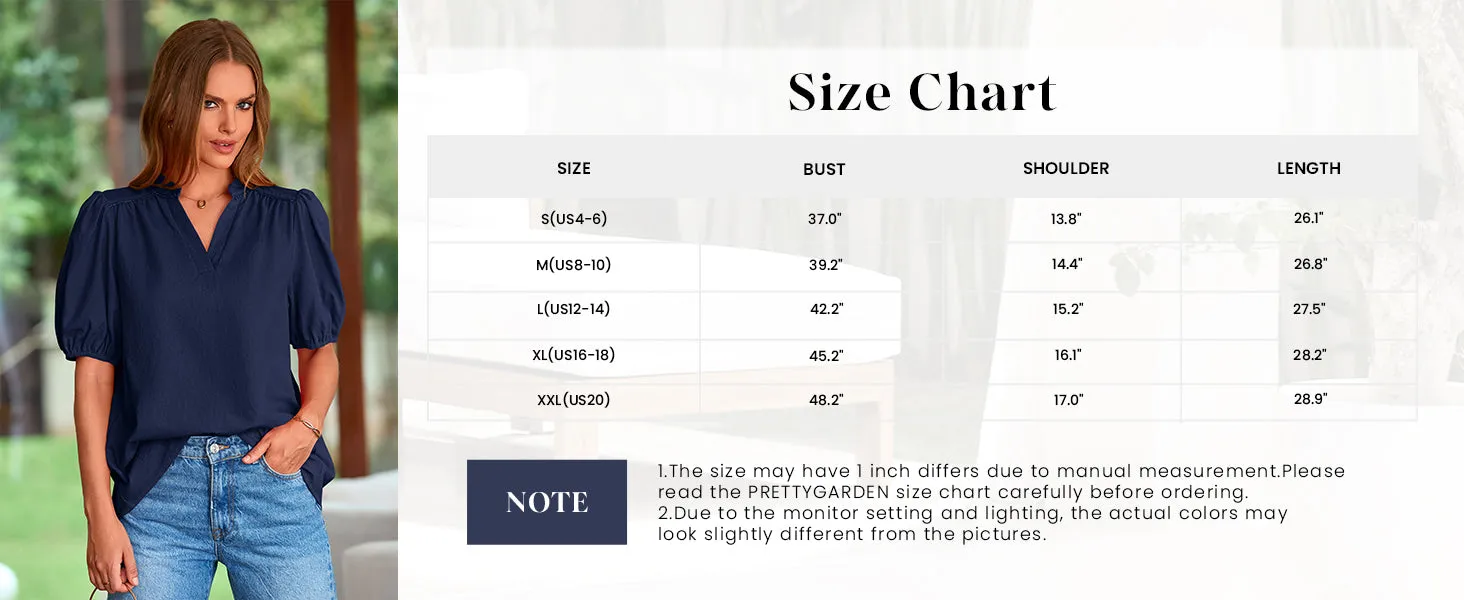 Casual V Neck Short Puff Sleeve Pleated Cotton Loose Blouses