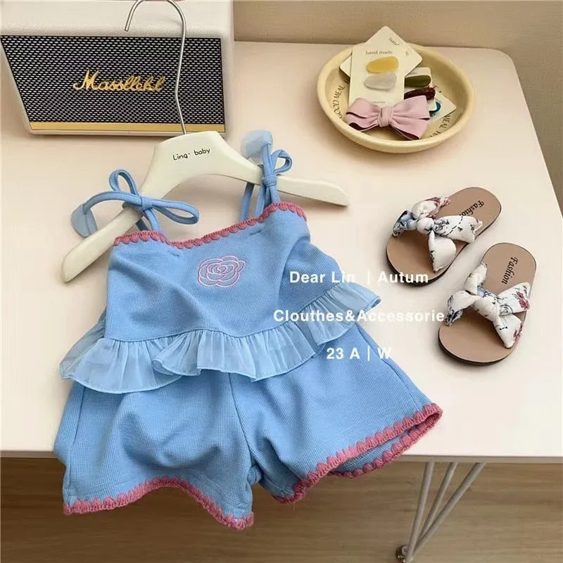 Chic Summer Sling Tank & Shorts Set for Girls