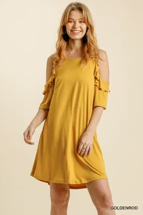 Cold Shoulder Ruffle Trimmed Detail Half Sleeve Dress