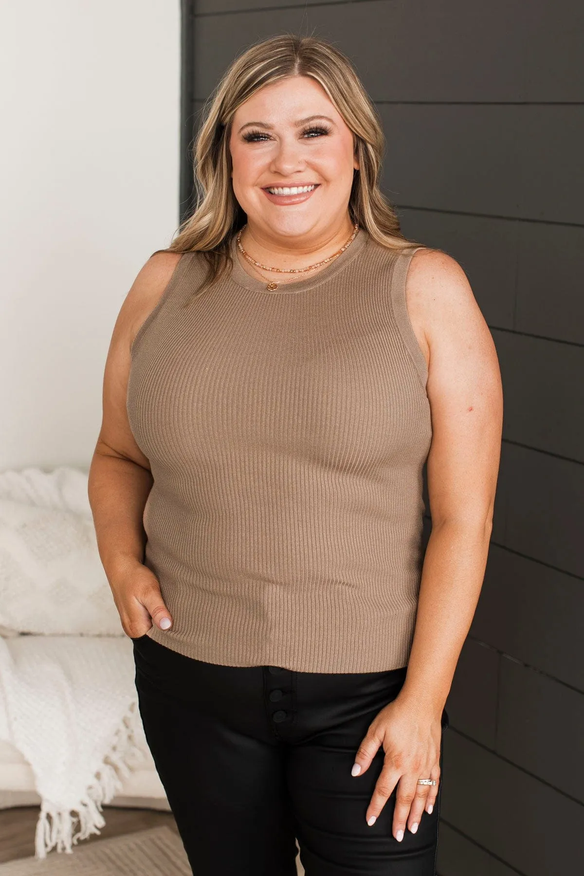 Cool Ambition Ribbed Tank Top- Taupe