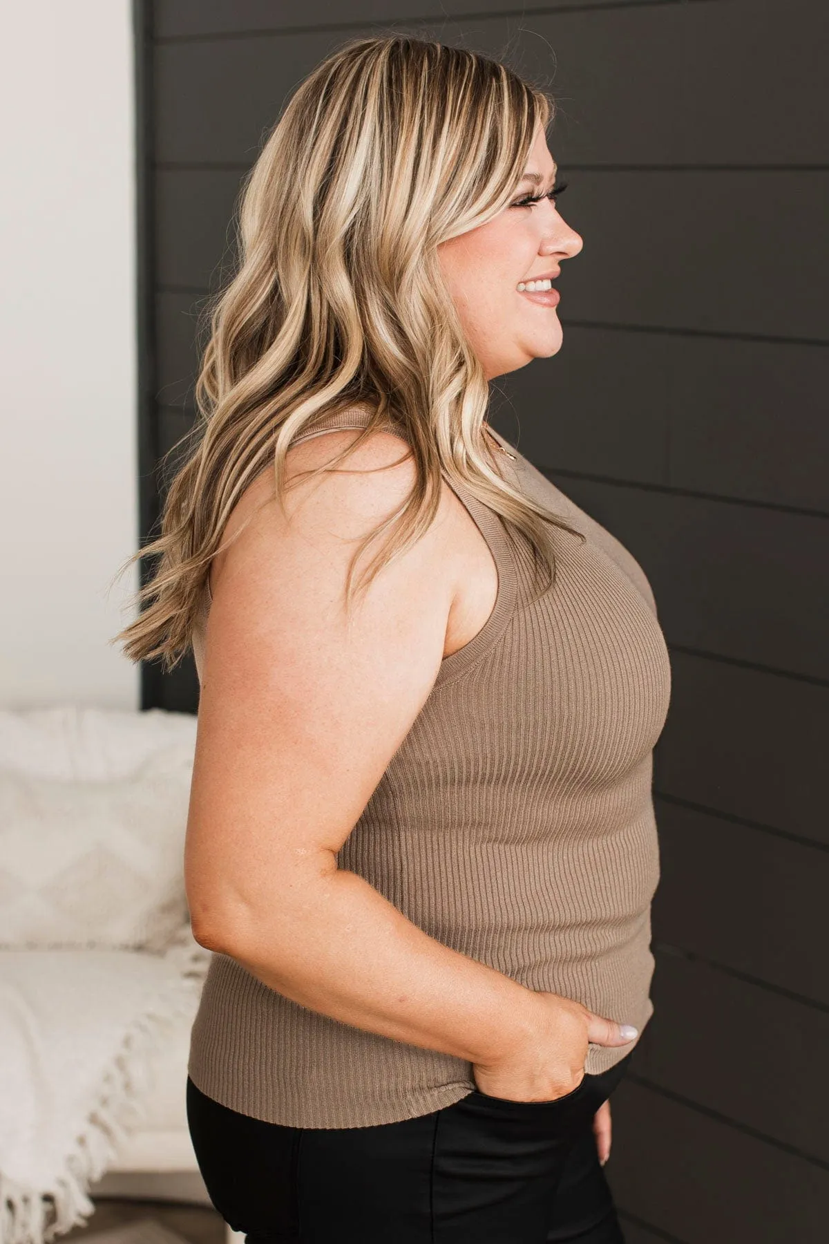 Cool Ambition Ribbed Tank Top- Taupe
