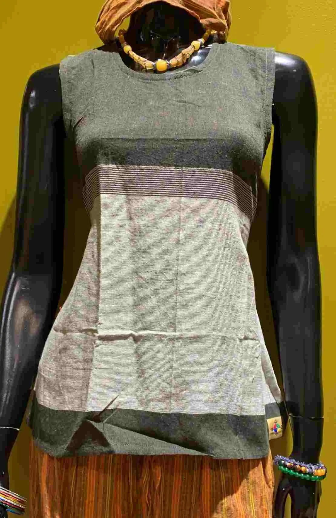 Cotton Wide Strap Tank Top - Tri Color