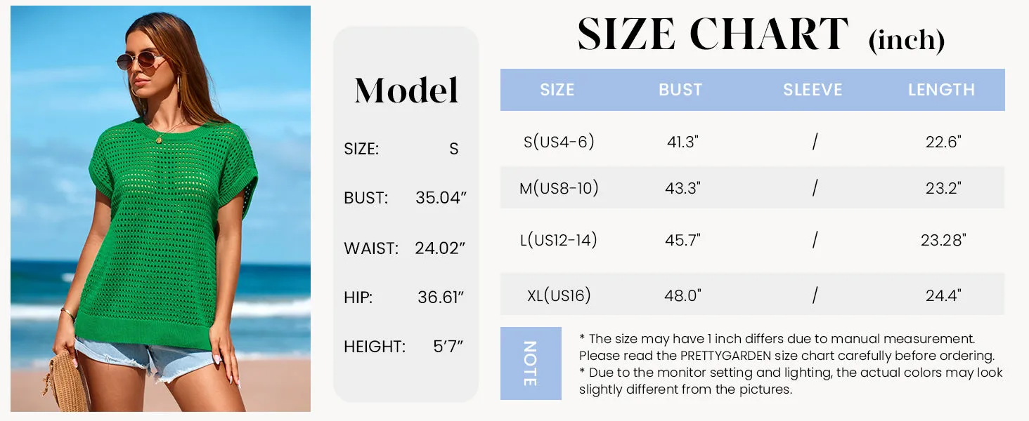 Crochet Cap Sleeve Crew Neck Beach Pullover Cover Ups Shirts