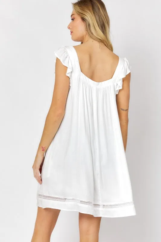 Davi & Dani Embroidered Square Neck Mini Dress