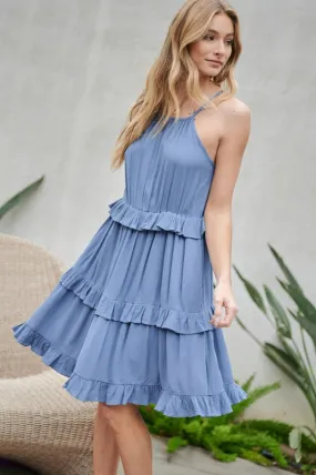 Davi & Dani Solid Ruffle Sleeveless Mini Dress