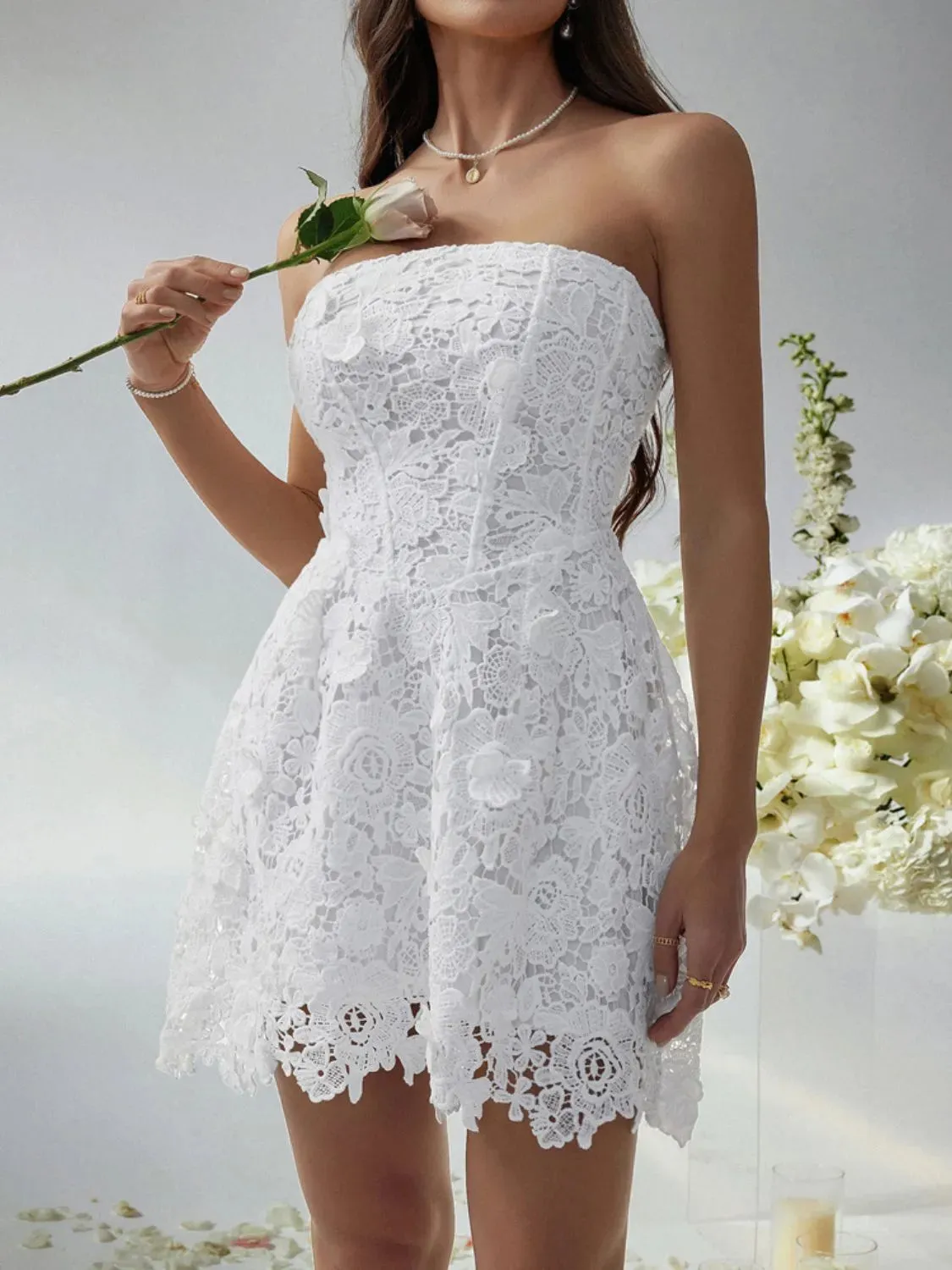Devine Lace-Up Tube Lace Mini Dress