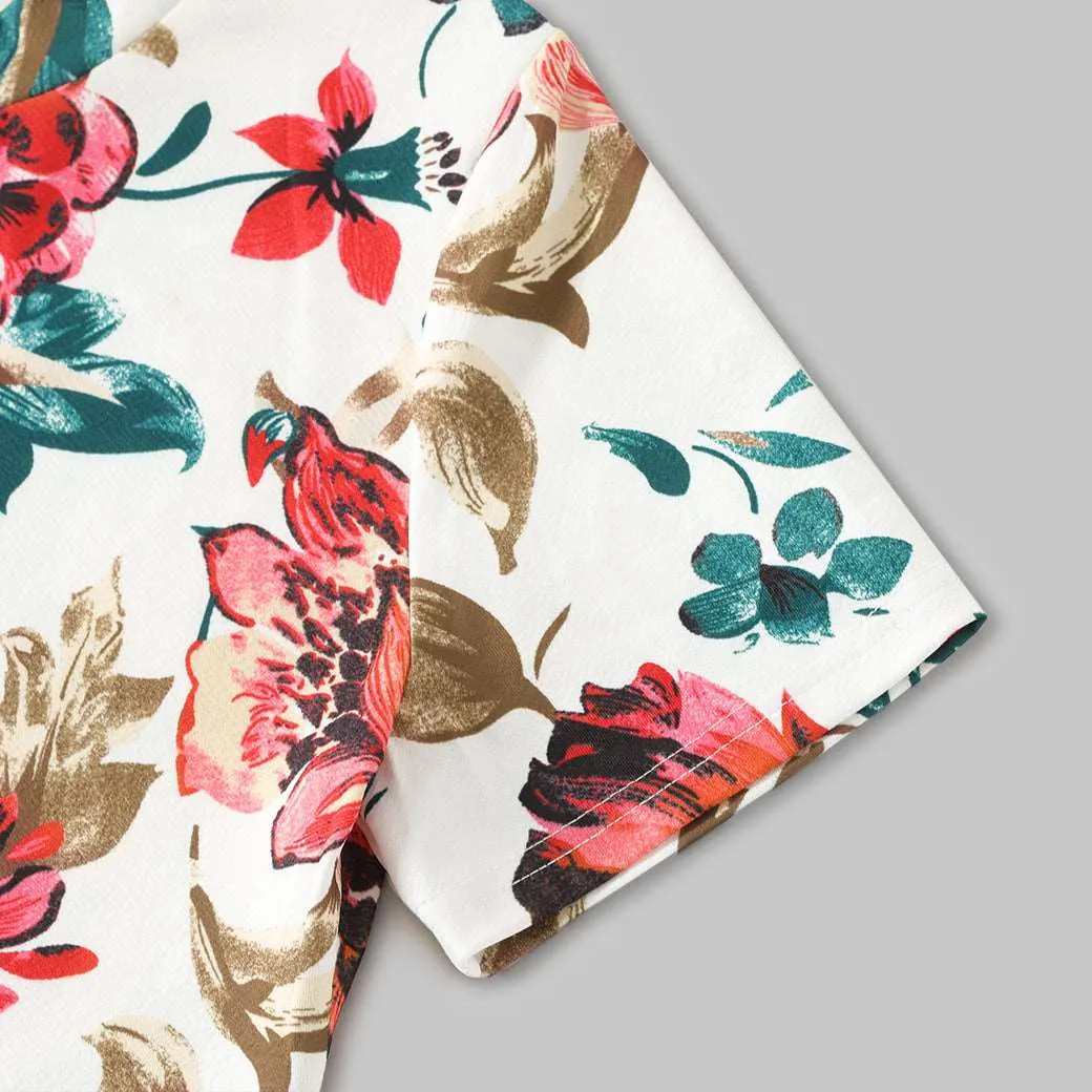 Family Matching All Over Floral Print Short-sleeve Bodycon Dresses and Colorblock T-shirts Sets