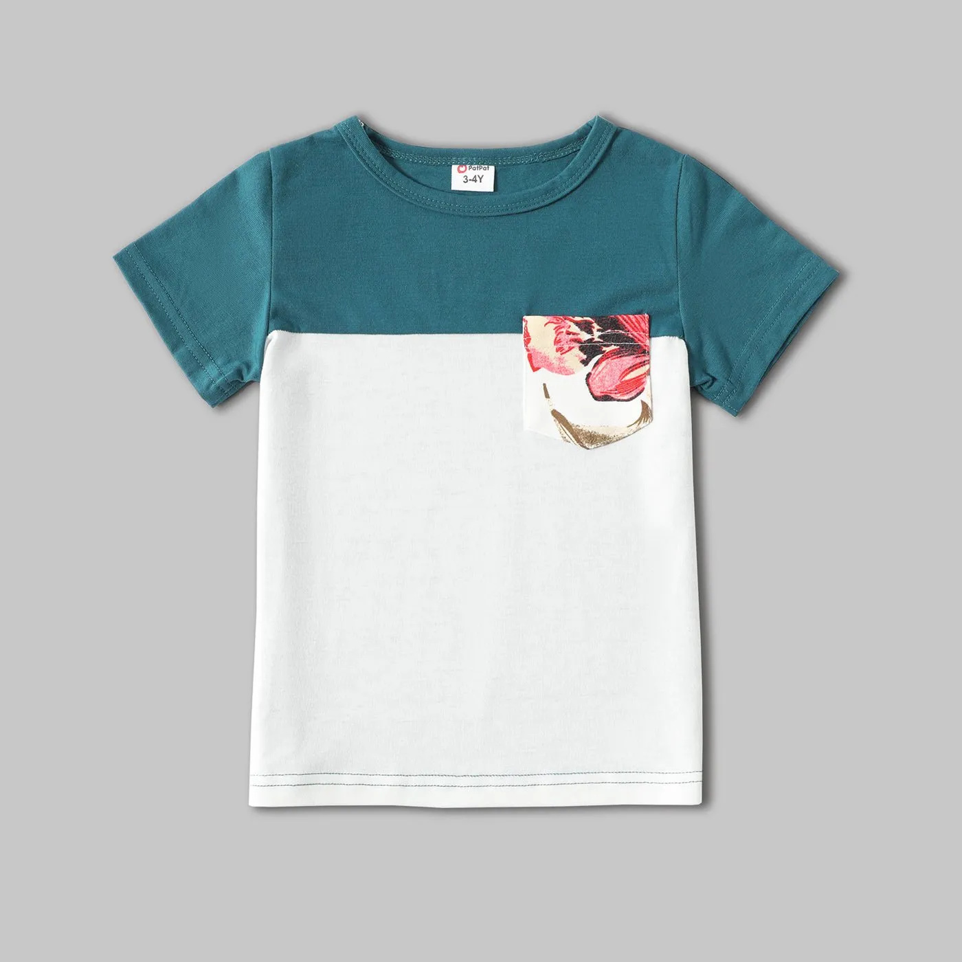 Family Matching All Over Floral Print Short-sleeve Bodycon Dresses and Colorblock T-shirts Sets