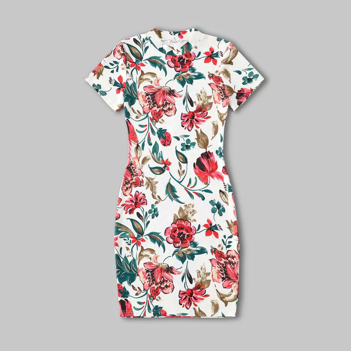 Family Matching All Over Floral Print Short-sleeve Bodycon Dresses and Colorblock T-shirts Sets
