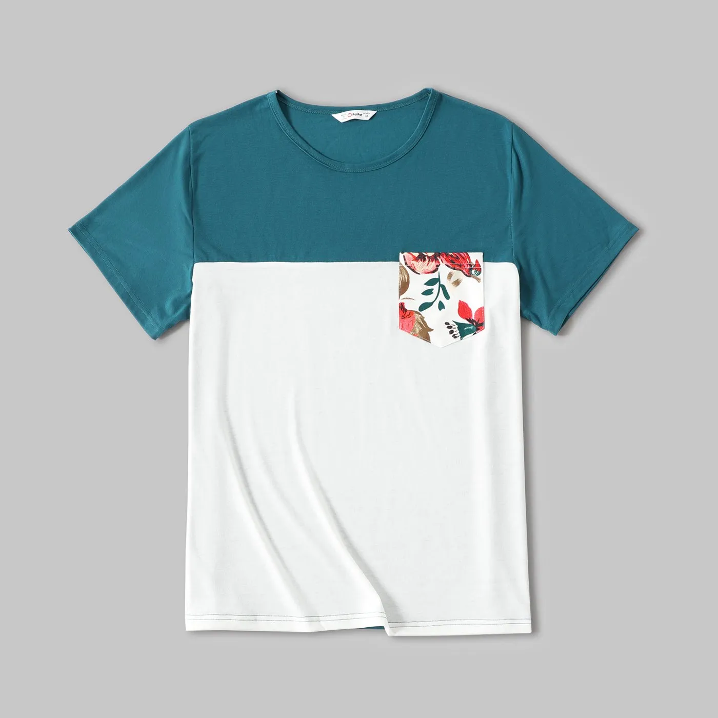 Family Matching All Over Floral Print Short-sleeve Bodycon Dresses and Colorblock T-shirts Sets
