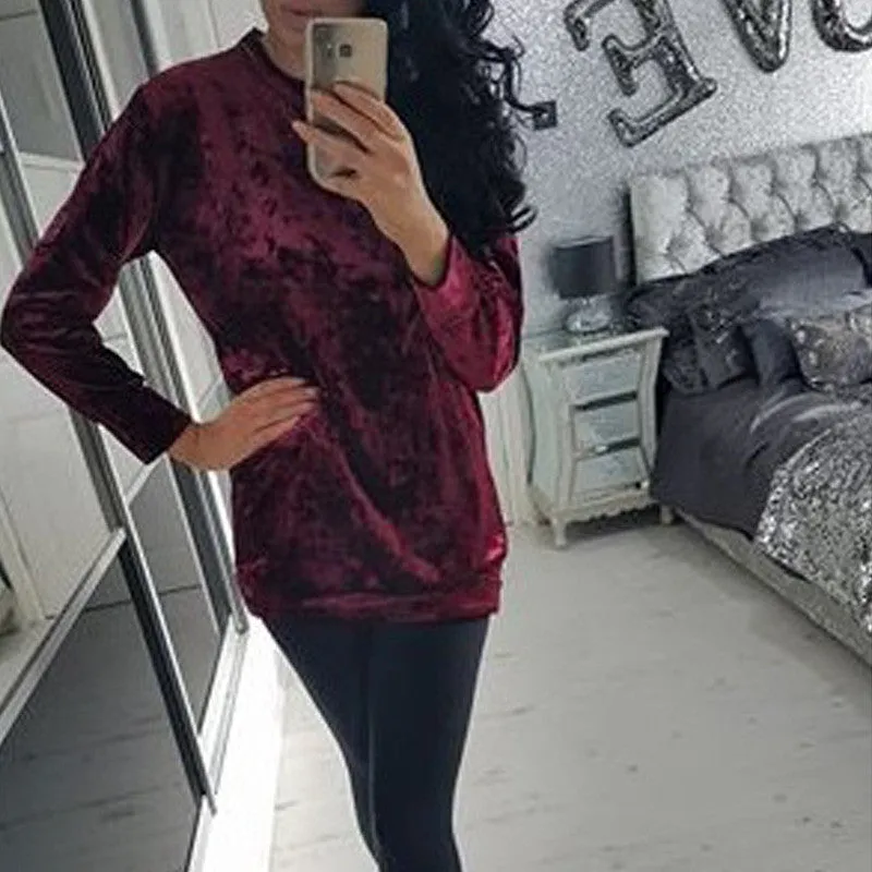 Fashion Velvet Scoop Leisure Loose Style T-shirts