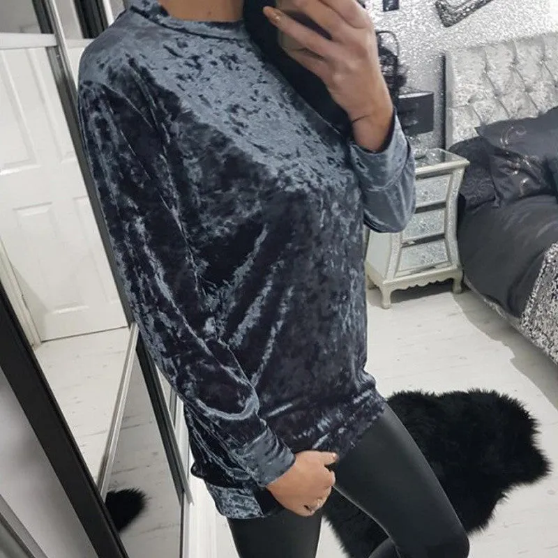 Fashion Velvet Scoop Leisure Loose Style T-shirts