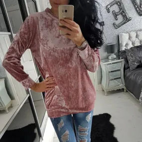Fashion Velvet Scoop Leisure Loose Style T-shirts