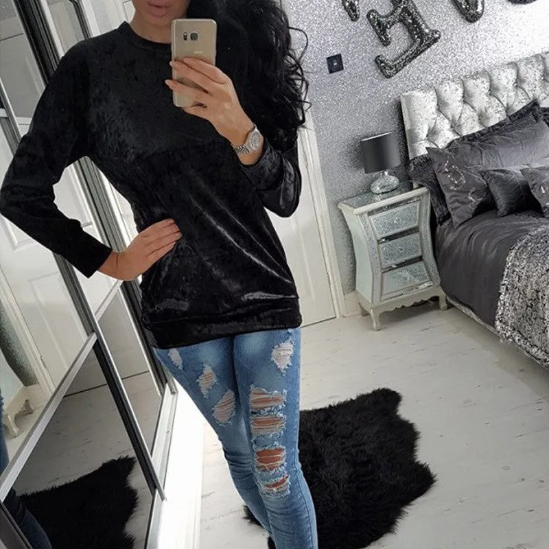 Fashion Velvet Scoop Leisure Loose Style T-shirts