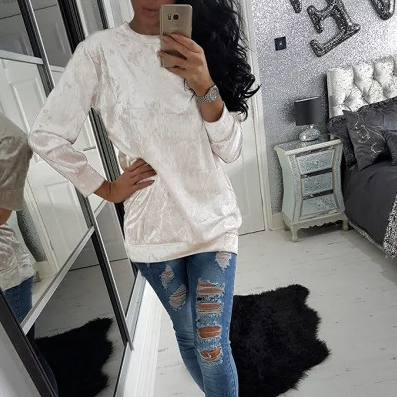 Fashion Velvet Scoop Leisure Loose Style T-shirts