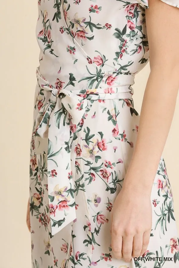 Floral Print Wrapped Short Ruffle Sleeve Maxi Dress
