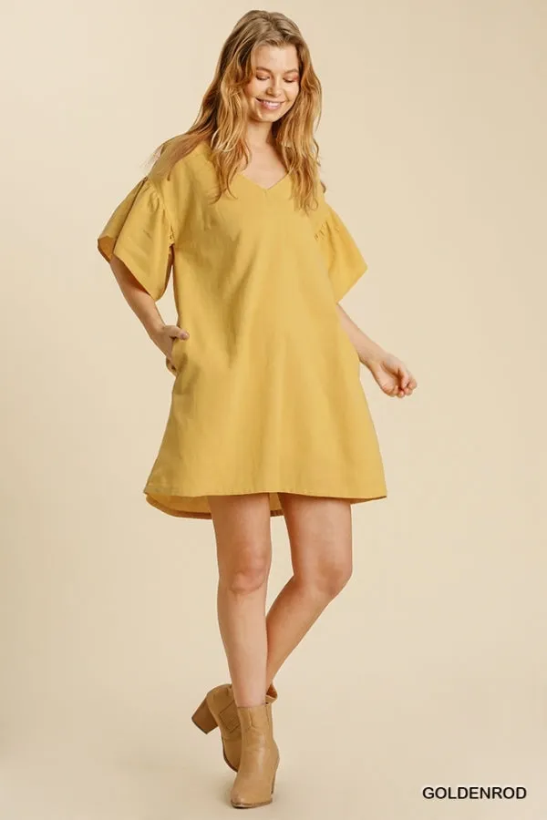 Half Bell Sleeve V-Neck Back Cut Out Dress