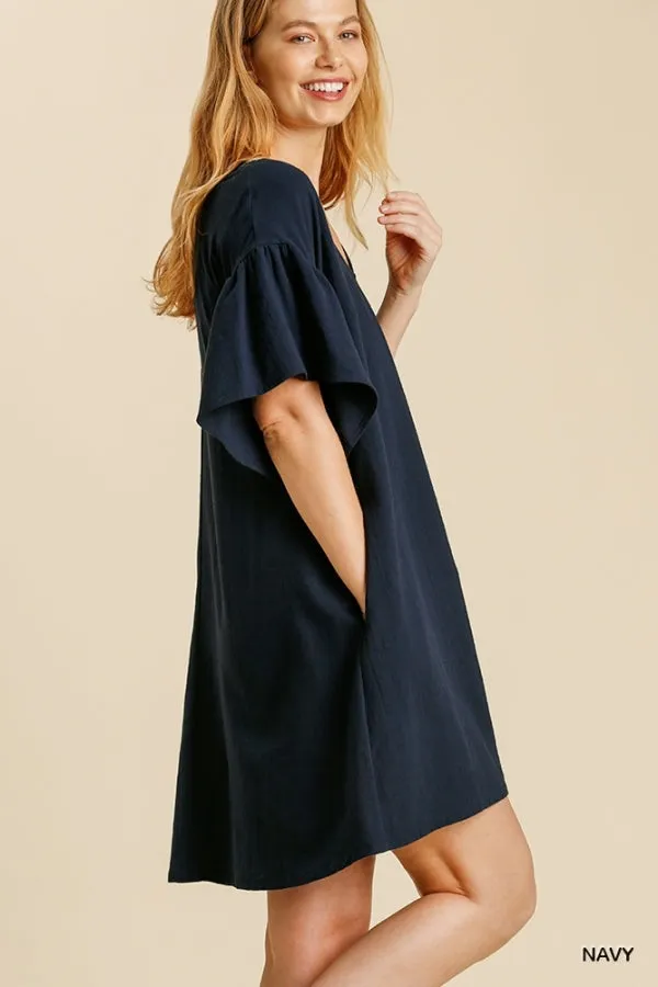 Half Bell Sleeve V-Neck Back Cut Out Dress