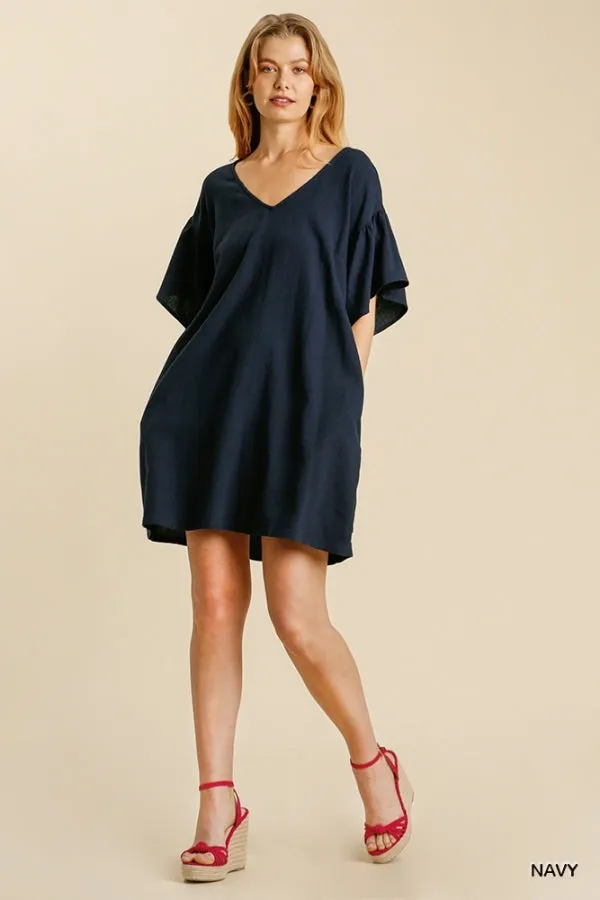 Half Bell Sleeve V-Neck Back Cut Out Dress