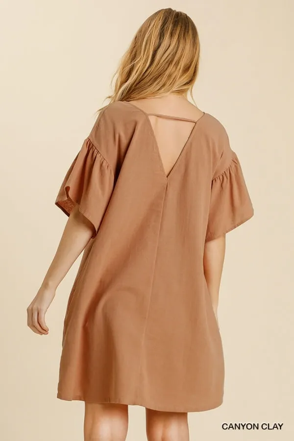 Half Bell Sleeve V-Neck Back Cut Out Dress