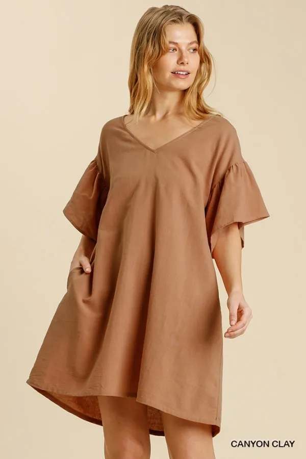 Half Bell Sleeve V-Neck Back Cut Out Dress