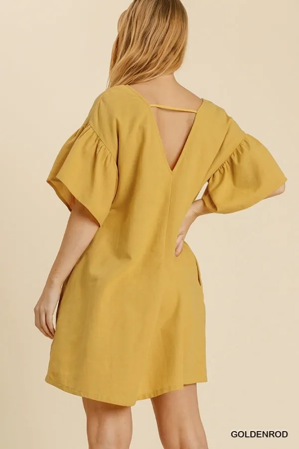 Half Bell Sleeve V-Neck Back Cut Out Dress