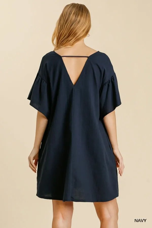 Half Bell Sleeve V-Neck Back Cut Out Dress