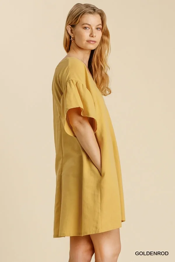Half Bell Sleeve V-Neck Back Cut Out Dress