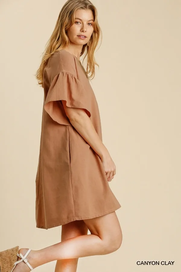 Half Bell Sleeve V-Neck Back Cut Out Dress