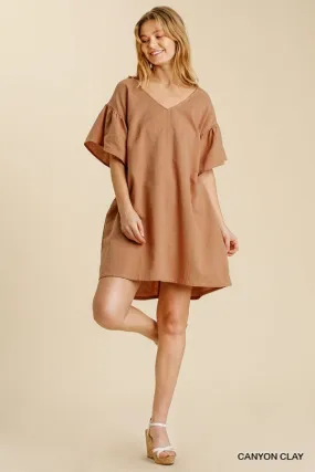 Half Bell Sleeve V-Neck Back Cut Out Dress