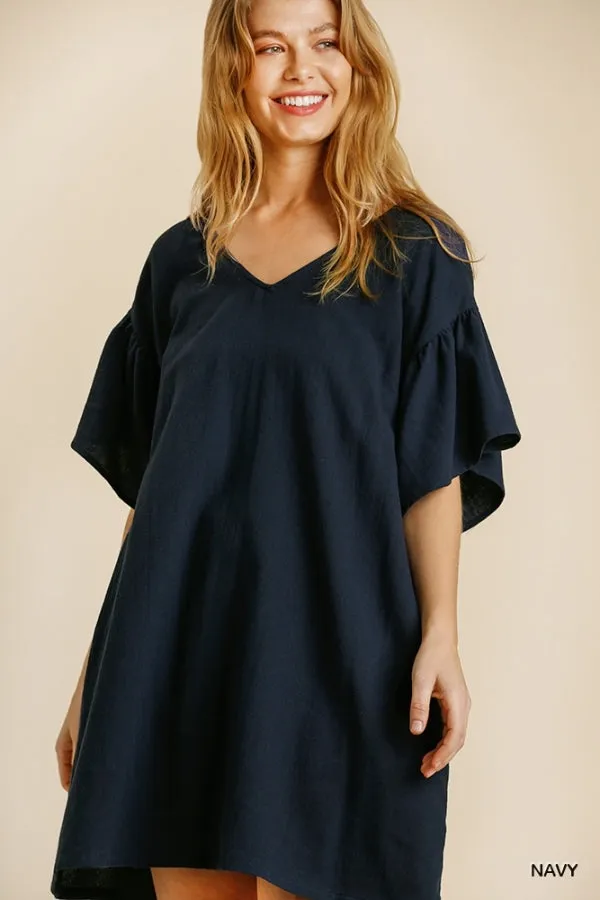 Half Bell Sleeve V-Neck Back Cut Out Dress