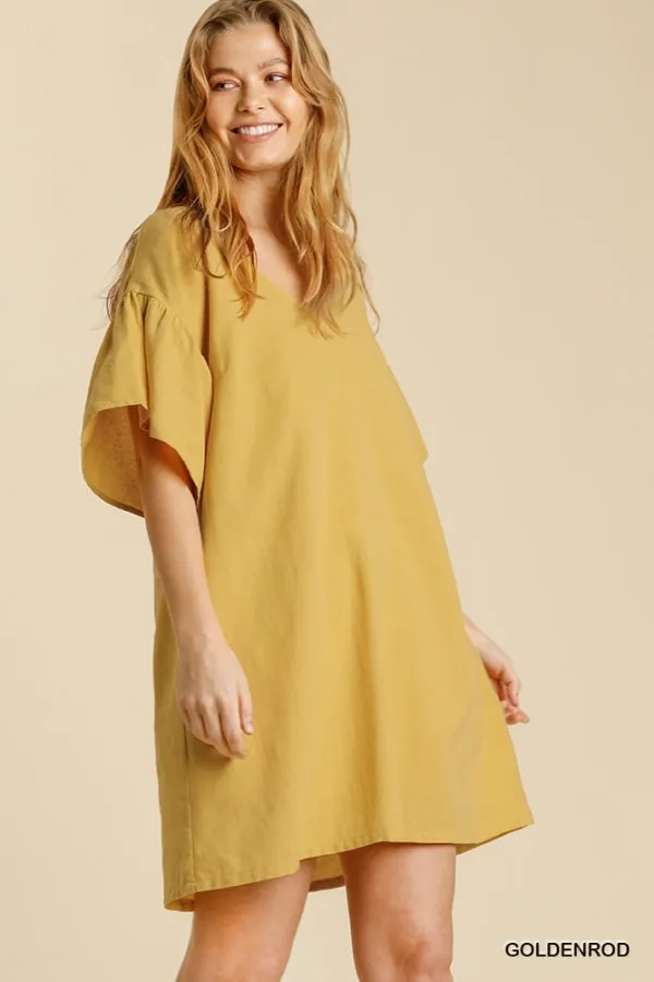 Half Bell Sleeve V-Neck Back Cut Out Dress