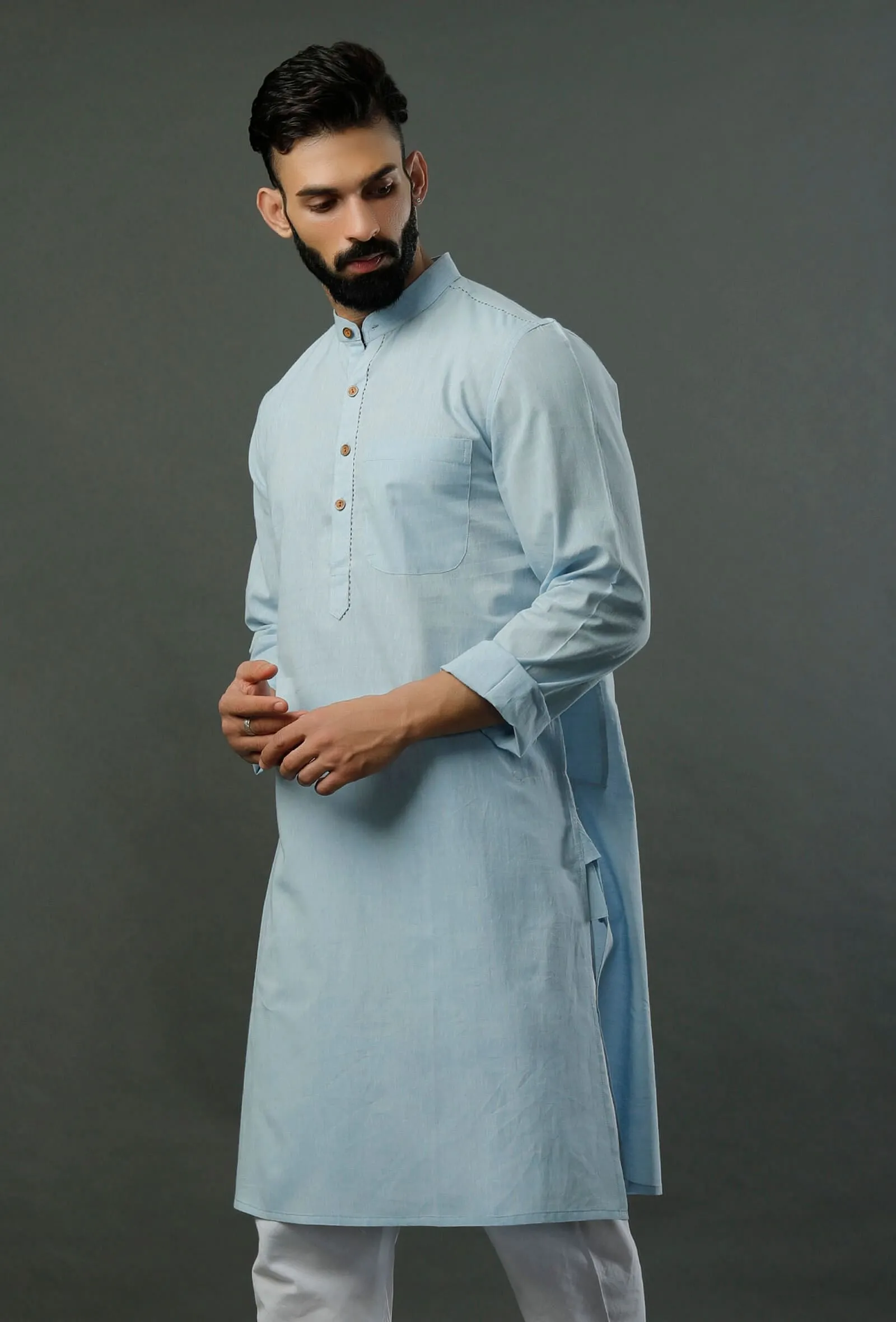 Handcrafted Aqua Blue Mangalgiri Kurta