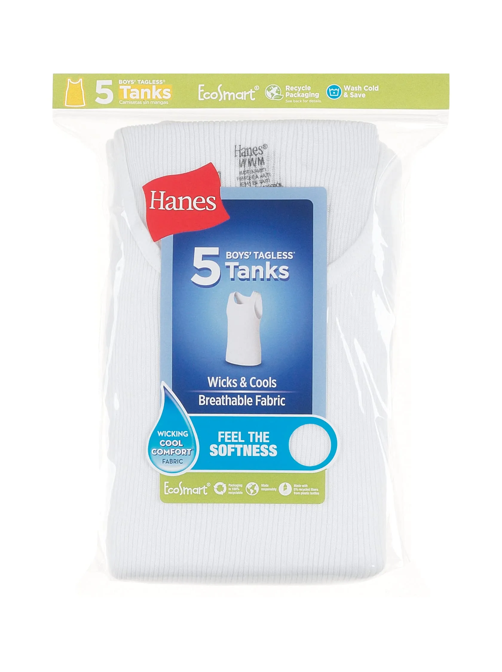 Hanes EcoSmart Boys' Tank Tops, Boys' Tank Shirts, White Tank Tops for Boys, Boys' Workout Tank Tops, (Pack of 5)