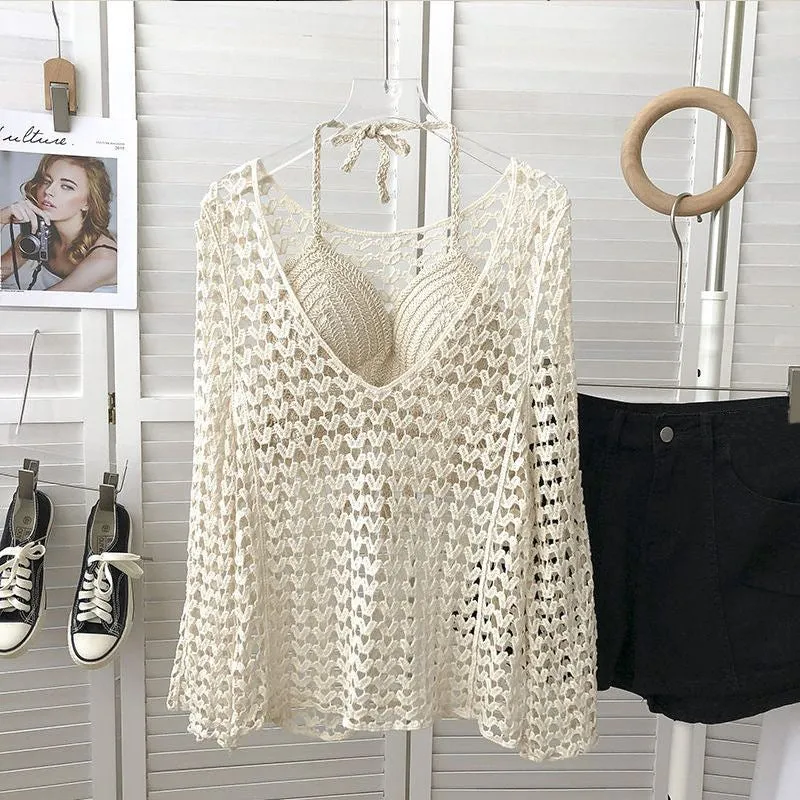 Heart Crochet Knit Top With Bralette 🫰