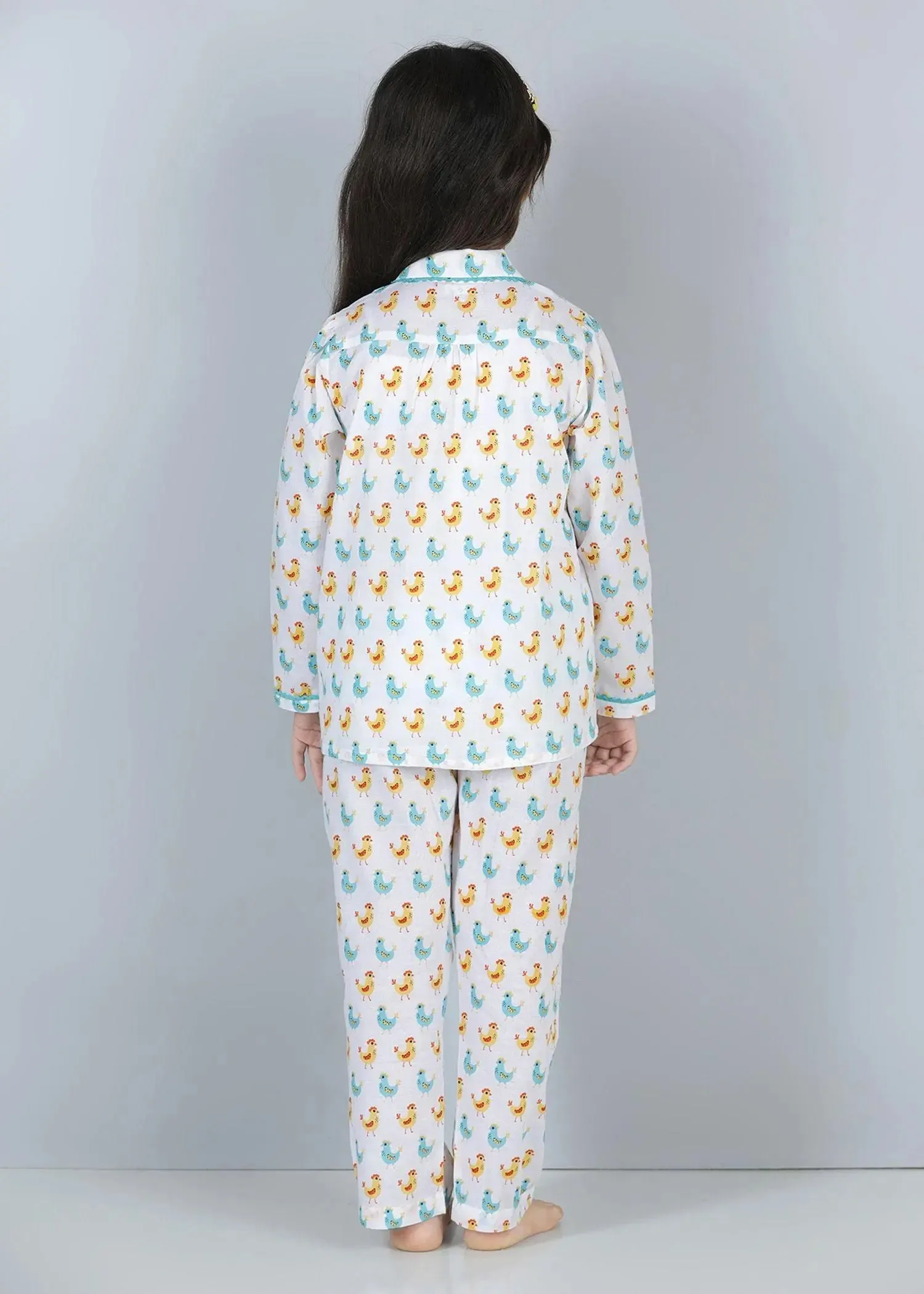 Hen Blue Full Sleeves Cotton Nighsuit Girl (1-12 Years)