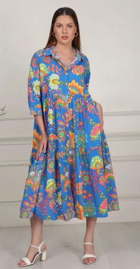 Jacobean Midi Button Dress