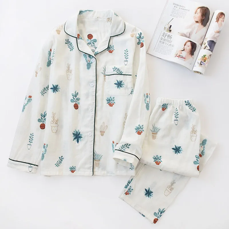 Japanese Simple Long Sleeve Pajamas Set